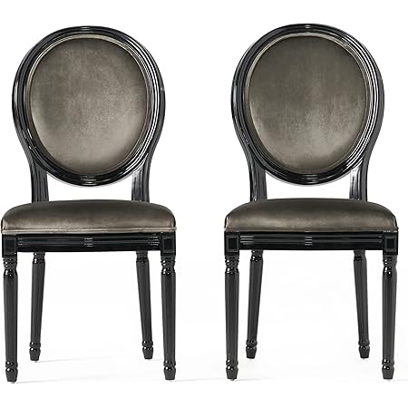 Christopher Knight Home Camille Traditional Velvet Dining Chairs, 2-Pcs Set, Grey / Gloss Black