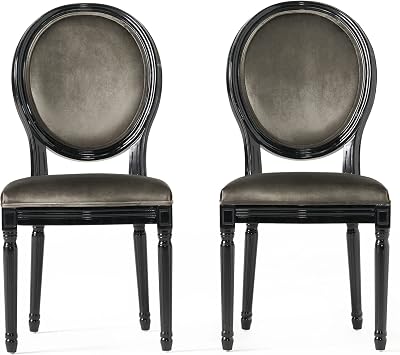 Christopher Knight Home Camille Traditional Velvet Dining Chairs, 2-Pcs Set, Grey / Gloss Black