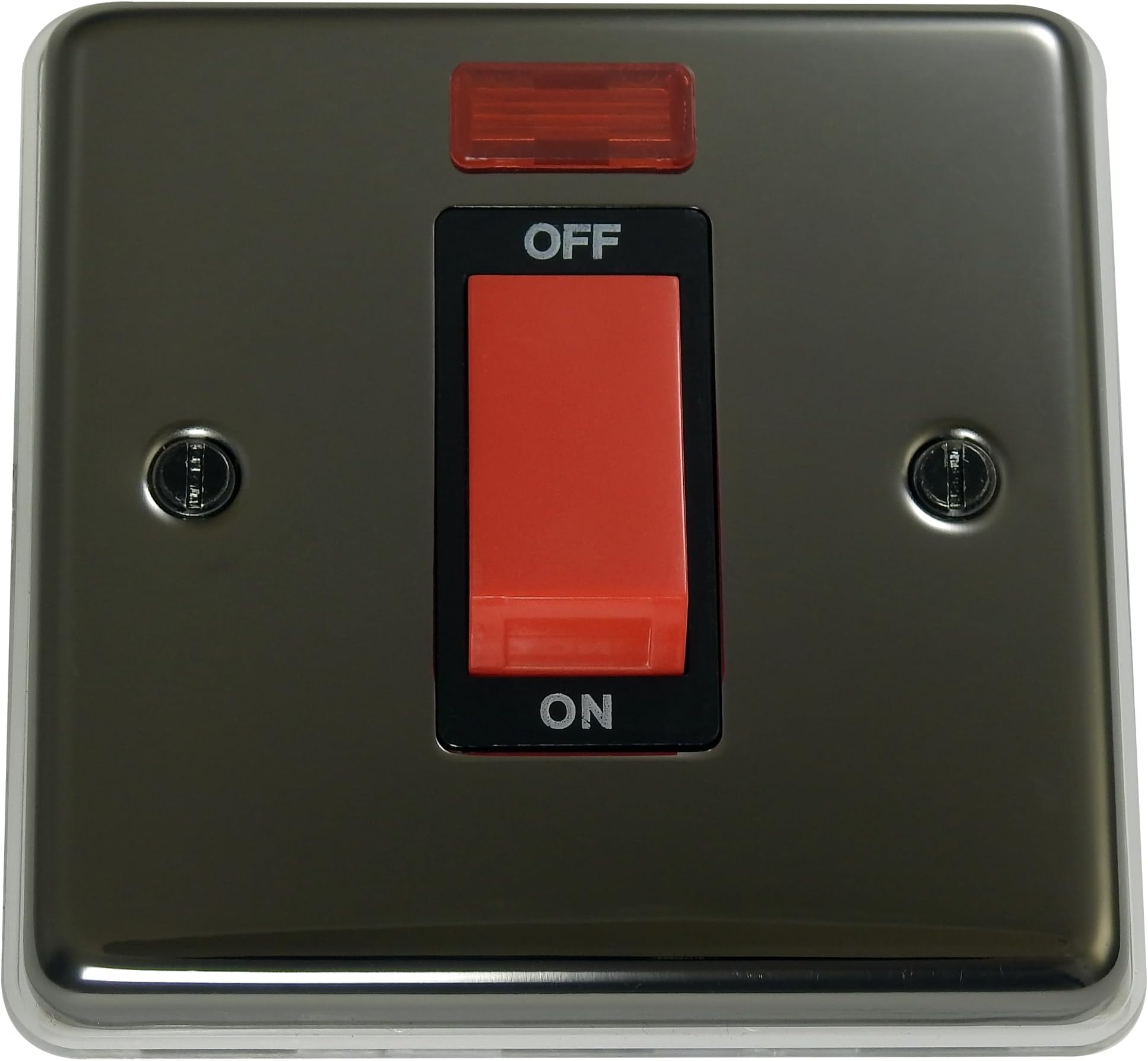 45A Cooker Switch with LED Indicator Black Nickel Finish with Black Insert and Red Plastic Rocker Switch