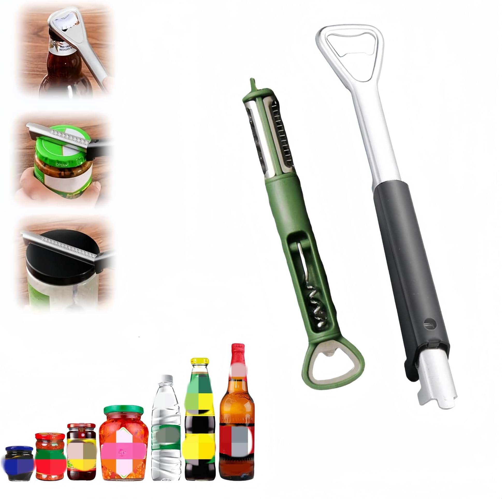 2Pcs Adjustable Jar Opener for Weak Hands, 2024 New 2 in 1 Multifunctional Stainless Steel Can Opener，And A Multifunctional Vegetable And Fruit Peeler
