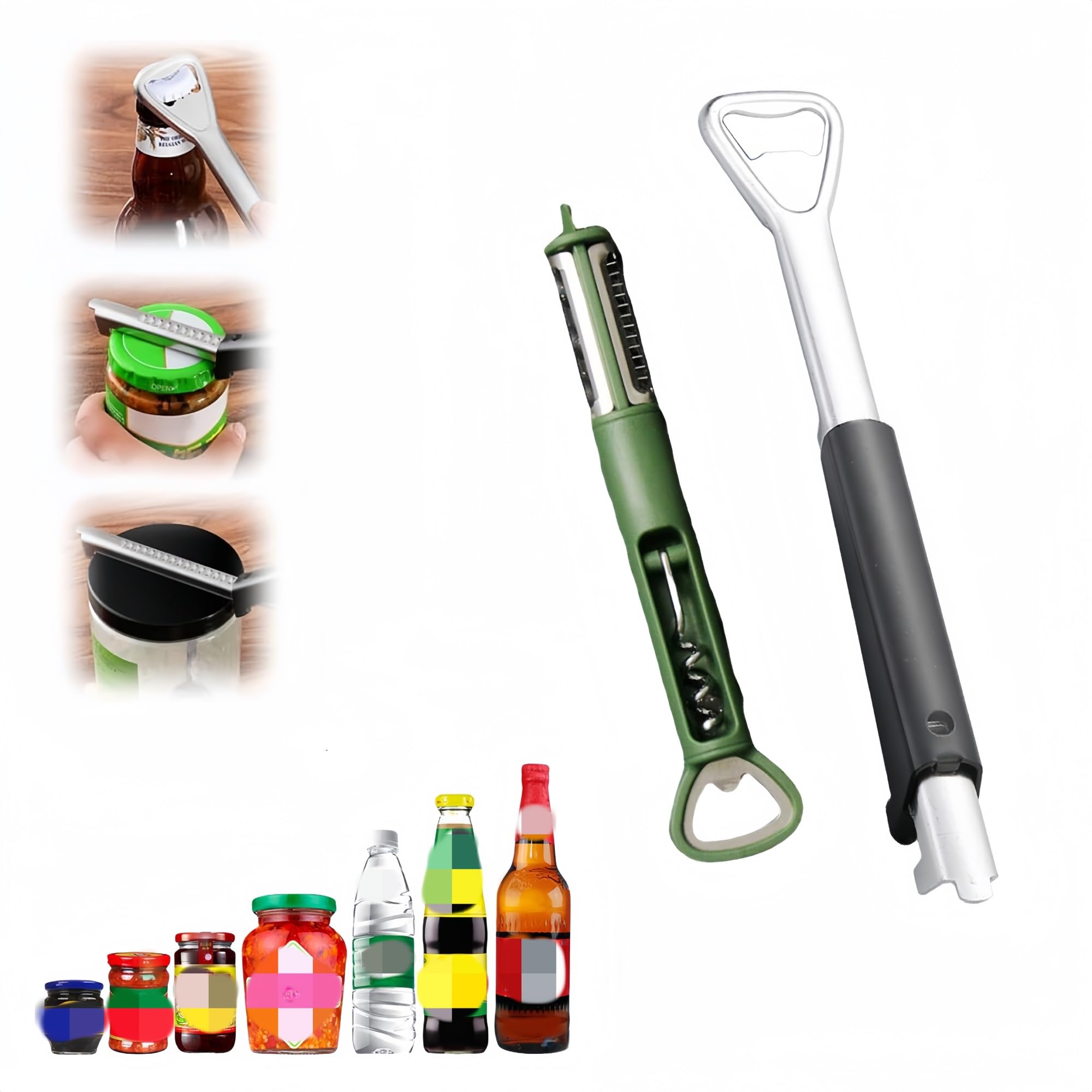 2Pcs Adjustable Jar Opener for Weak Hands, 2024 New 2 in 1 Multifunctional Stainless Steel Can Opener，And A Multifunctional Vegetable And Fruit Peeler