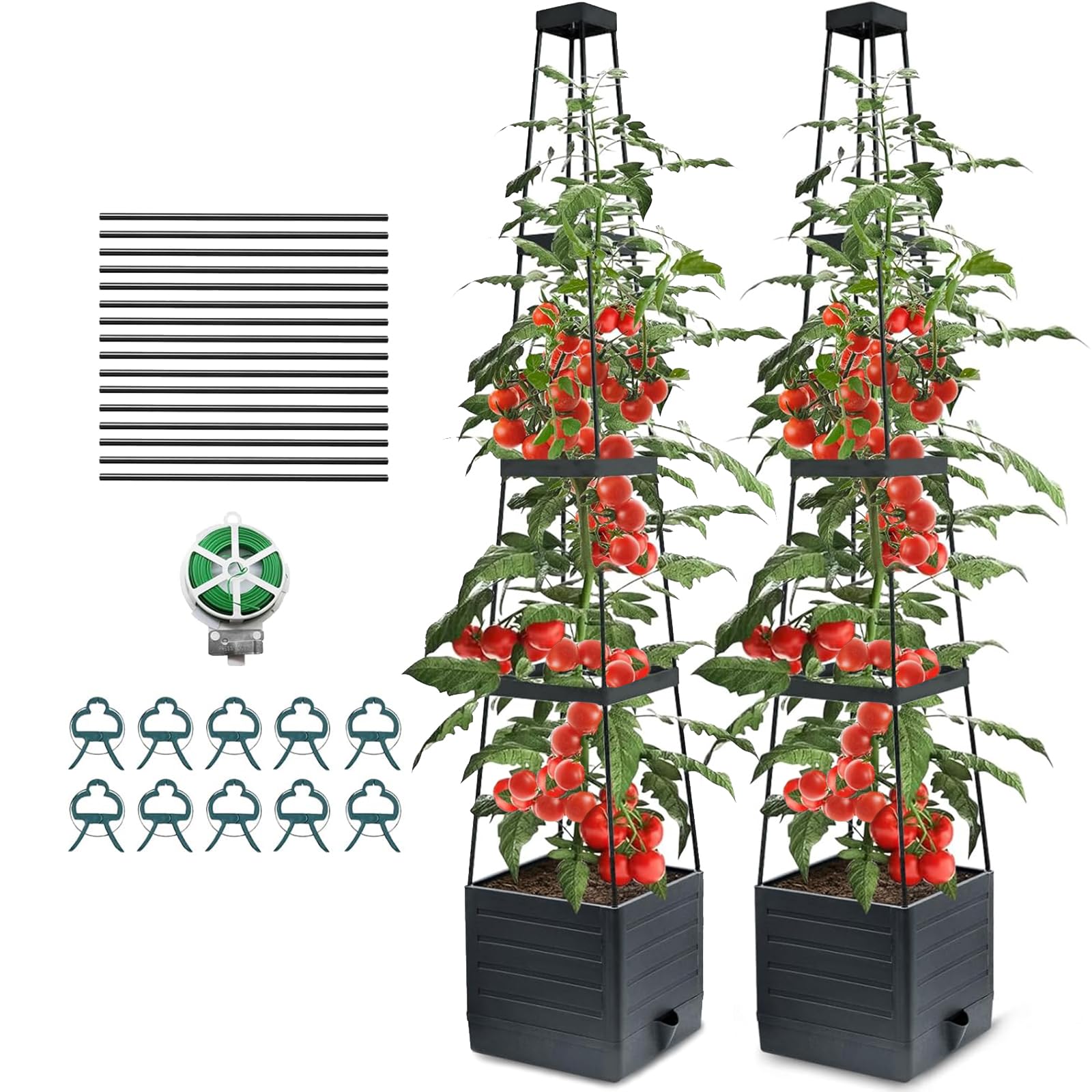Griglia autoirrigante per piante rampicanti – Supporto regolabile per pomodori, cetrioli, piselli e fiori, fioriere rimovibili, per interni ed esterni, set da 2