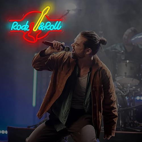 Miniatura 2 de Letrero de neón para guitarra, mediano, multicolor, acrílico, retro, tema musical, montaje en pared, rock & roll