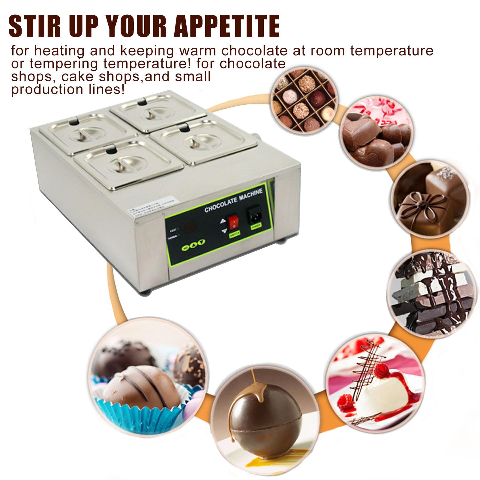 Machine De TempéRage Du Chocolat, Fondoir à Chocolat éLectrique Commercial, 17,6 Lb Professionnel Chauffé Pour Faire Fondre Le Beurre De Chocolat, 0 à 95 ℃ Un Seul Baril,2Cylinder