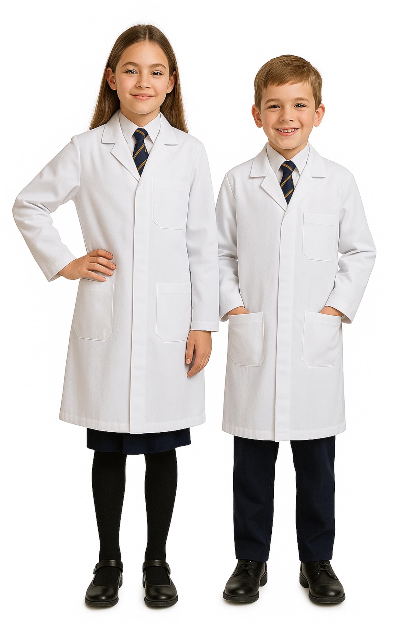 Chrysotex100% Cotton Kids Cotton Lab Coat Ages 6–12 – White Science Coat with 3 Pockets & Snap Buttons – Heavy Duty 200 GSM – Perfect for School, Science Week & Dress-Up