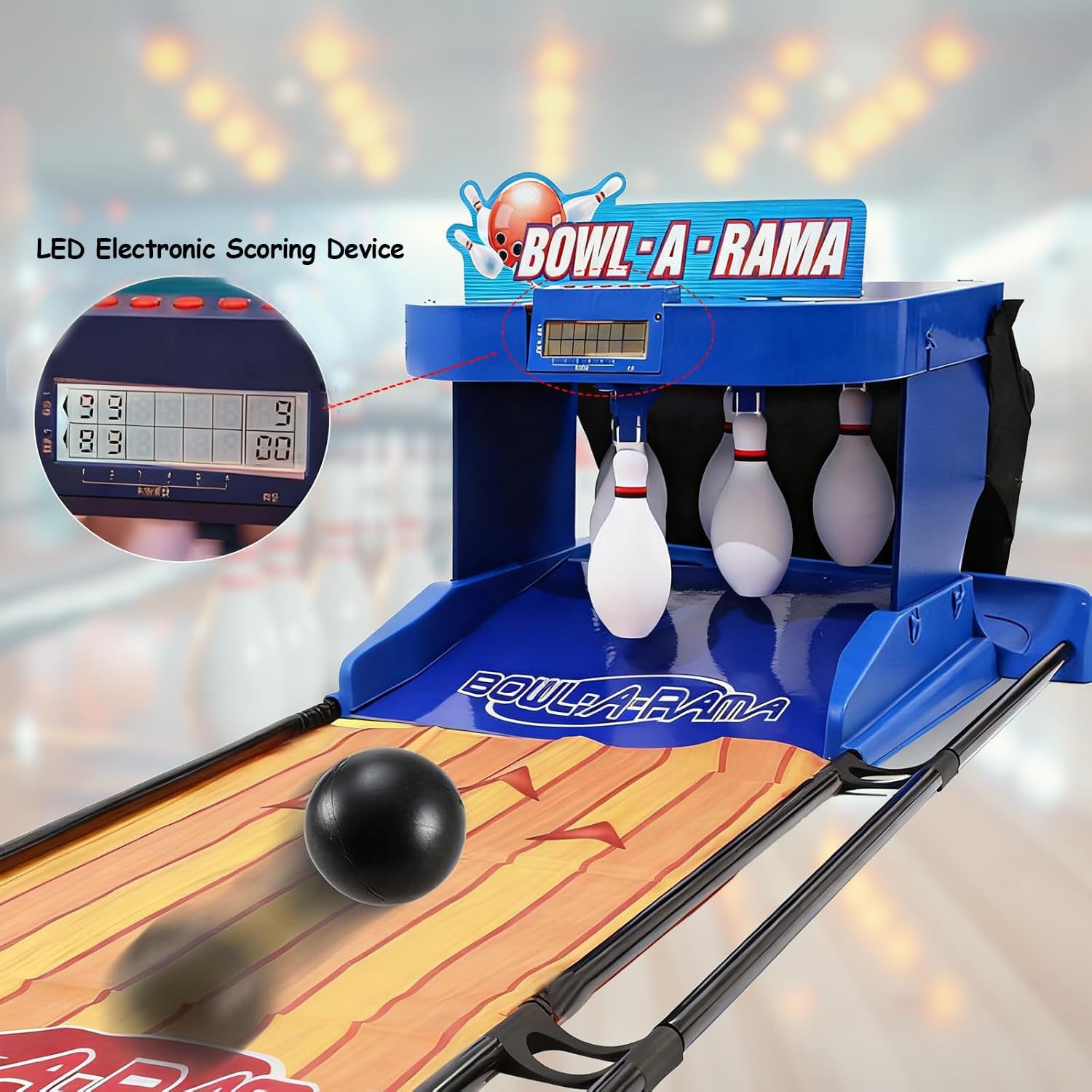Macchina da bowling elettronica pieghevole con contatore di punteggio a LED, birilli a ripristino automatico, simulatore di bowling per interni, set da bowling per il tempo libero a casa. 3.5m/11.48ft
