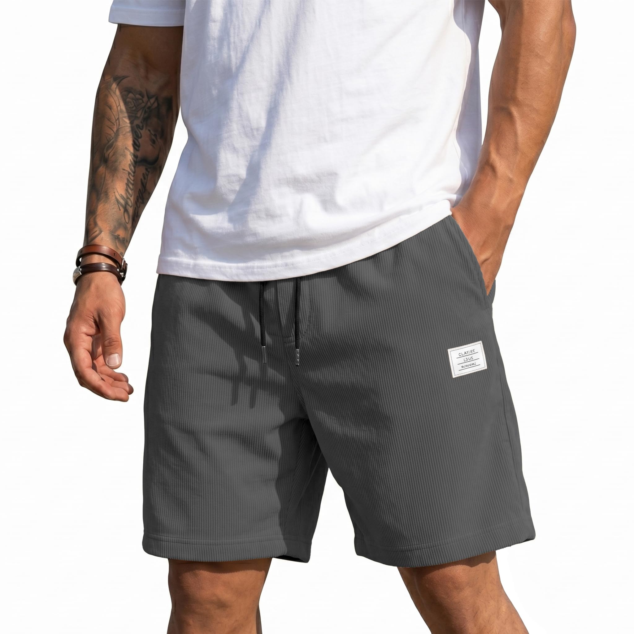 Misfuso Shorts Herren Sommer Kurze Hosen Corduroy Freizeithose Bermuda Weich Bequem und Locker Leicht Elastische Taille mit Taschen Herren Shorts