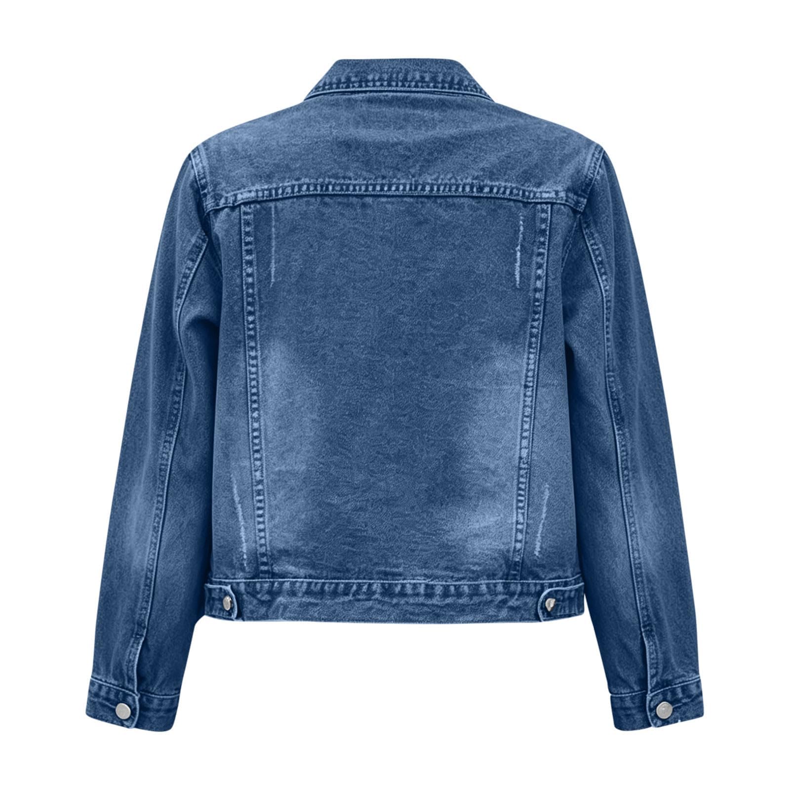 Generisch Jeansjacke Damen Kurz Übergangsjacke Vintage Jacket Reverskragen