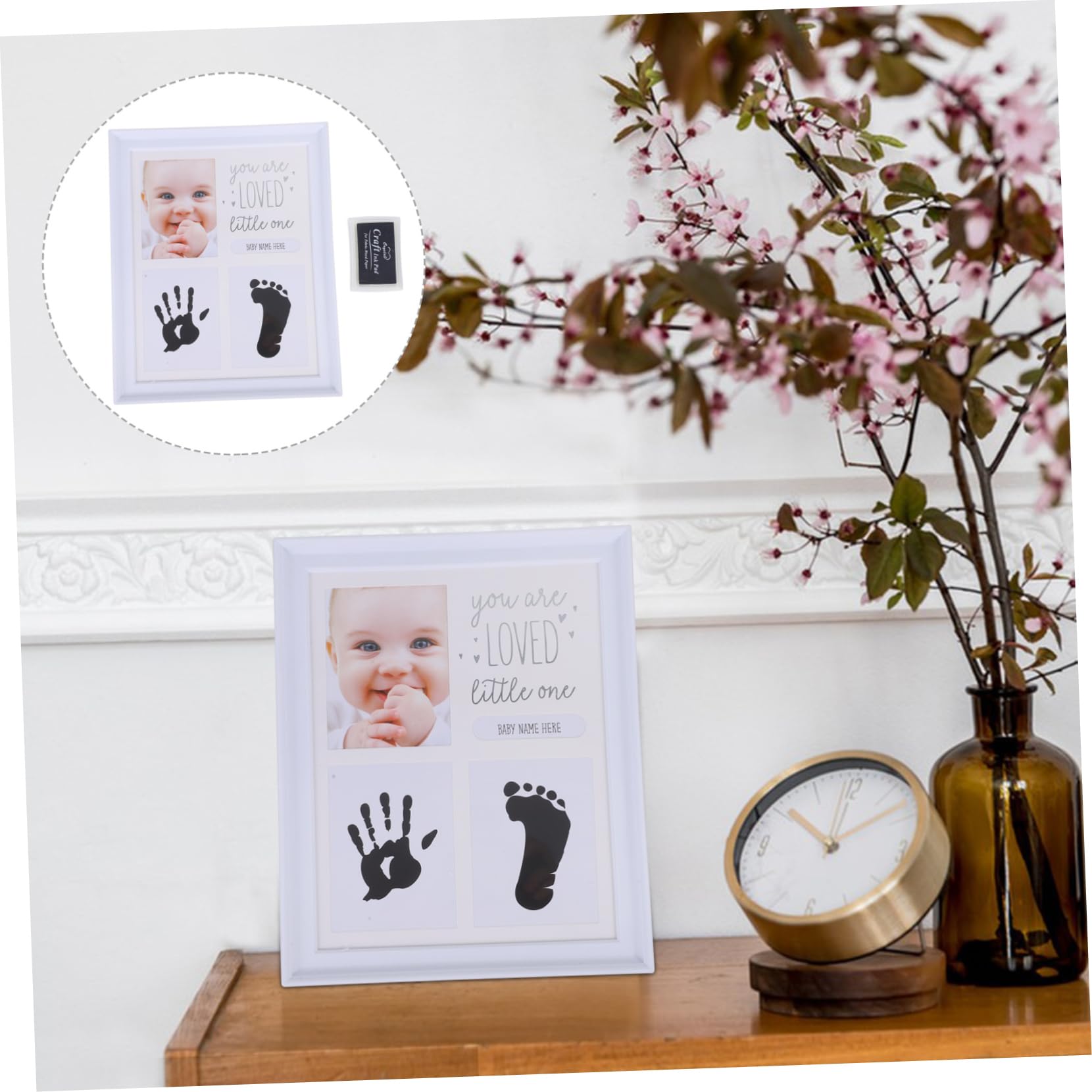KOMBIUDA Baby Milestone Photo Frame Hand Foot Print Kit for Newborns Safe Durable for Baby Shower Present