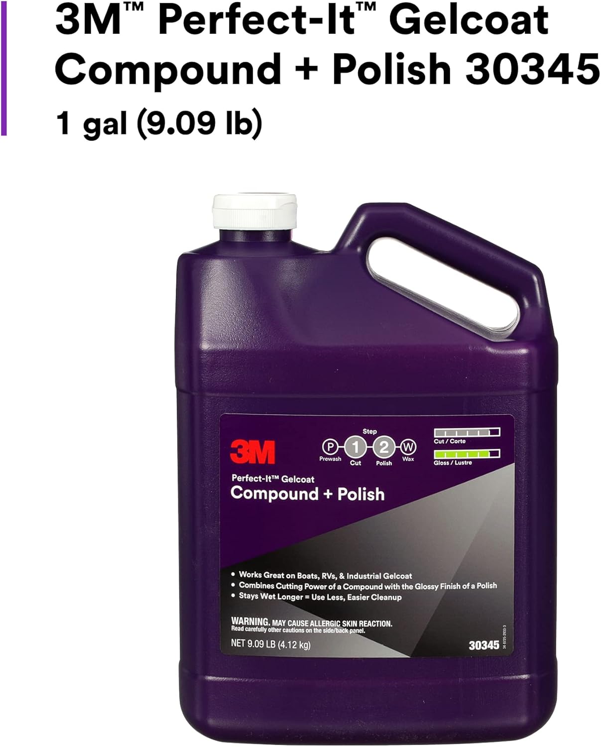Perfect-It 3M Gelcoat Compound + Polish 30345, Professional Grade, 1 gal (9.09 lb), White