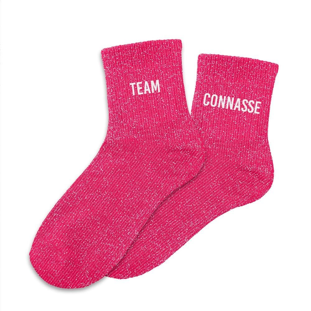 STC Chaussettes à Paillettes SUPER CONNASSE - Roses Paillettes Dorées Taille 36-42