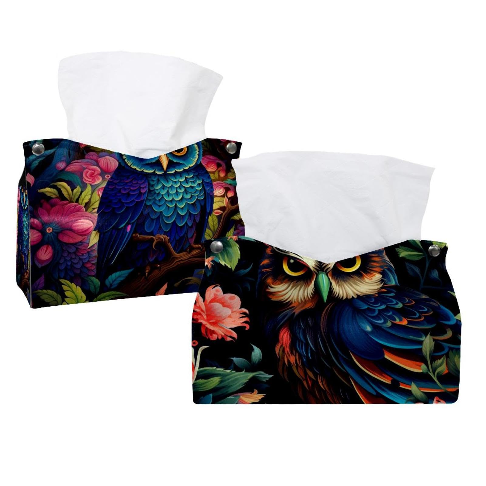 Boîte à mouchoirs en cuir motif chouette pour votre salon