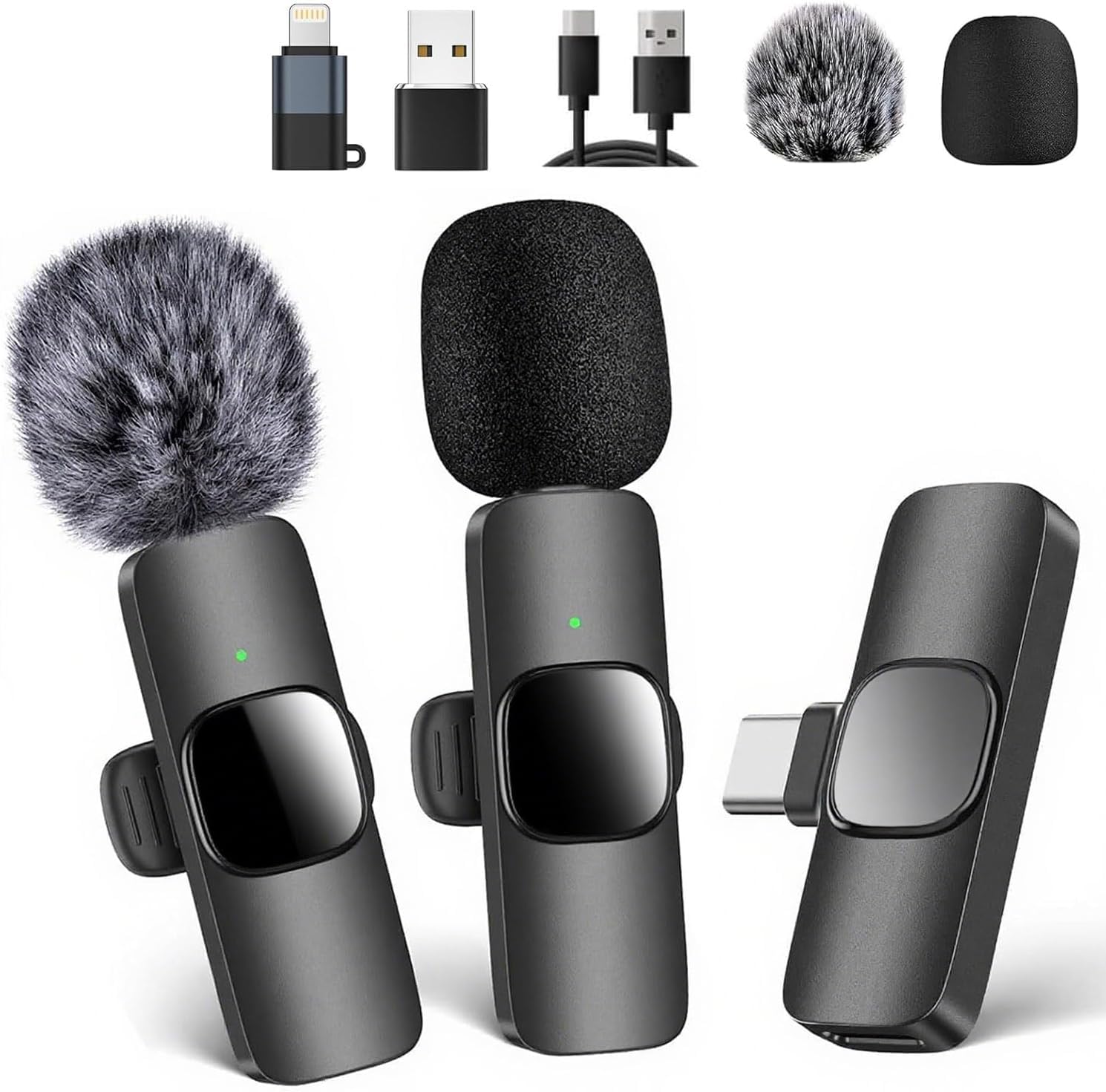 Micro Cravate sans Fil pour iOS/Android, Plug & Play, Réduction Intelligente du Bruit, Enregistrement Vidéo/Vlog/Podcast, 2 Mics, sans Application, USB-C & iOS Compatible (Beige)