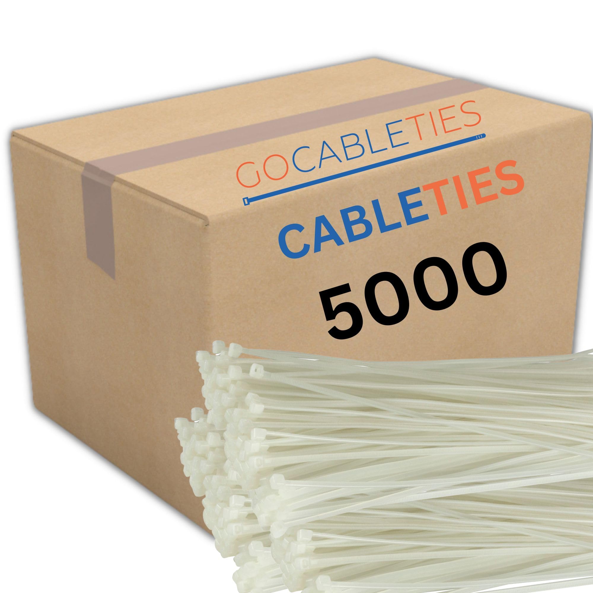 Gocableties White Cable Ties, 200mm x 2.5mm, Bulk Pack of 5000, 8” Premium Nylon Zip Ties Clear/Natural, Plastic Tie Wraps, Secure Self-Locking Mechanism, for Home, Garden, Office and DIY