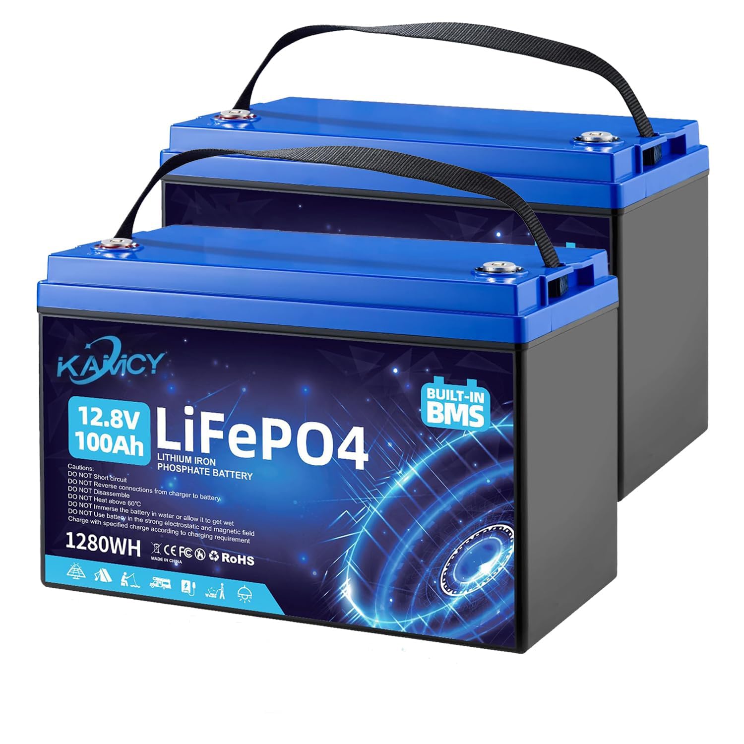 Batería de litio LiFePO4 de 12 V, 100 Ah, 100 A, BMS con 15.000 ciclos profundos, batería de litio de 1280 W de potencia máxima, para autocaravanas, instalaciones solares, barcos, hogar, camping
