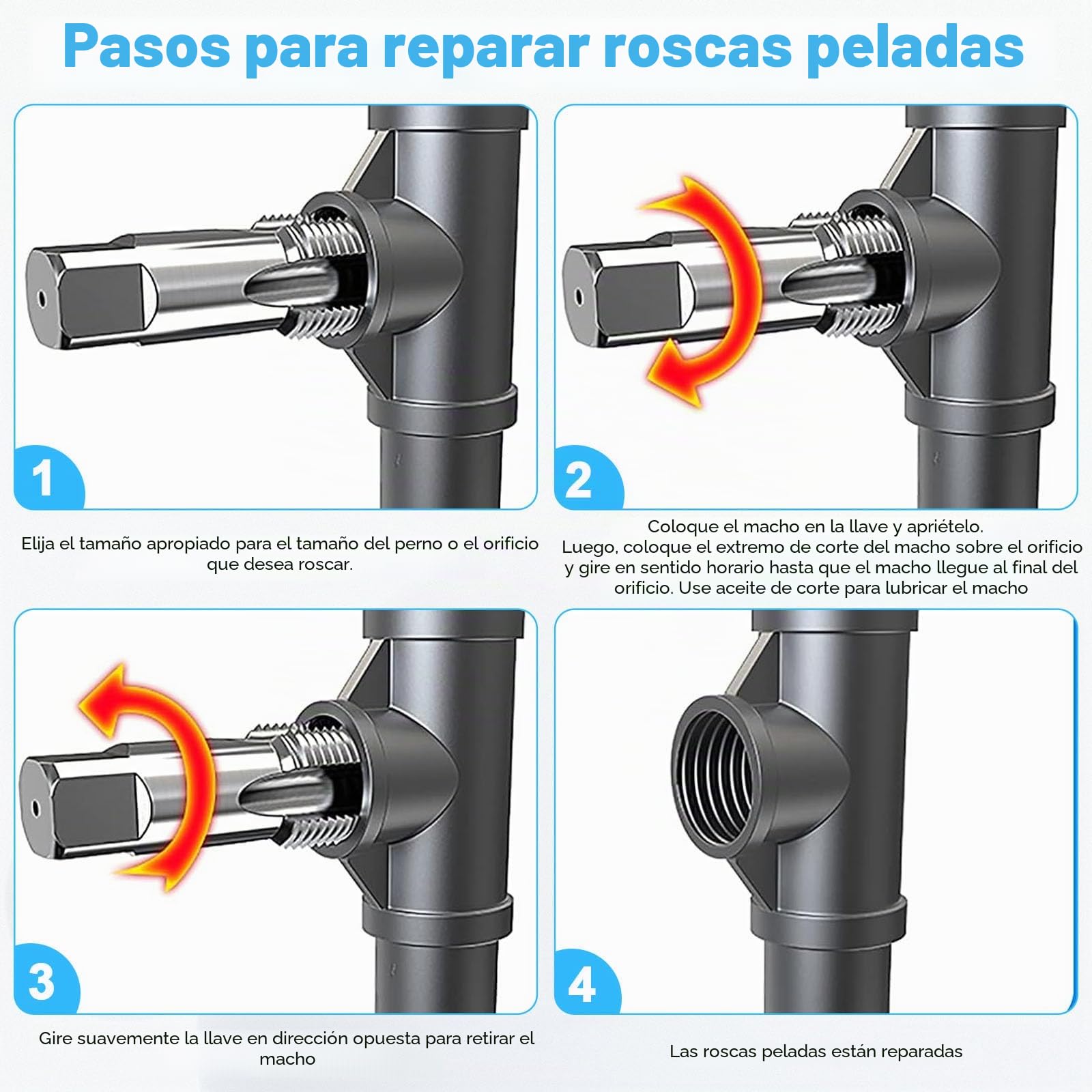 Juego de Machos de Roscar BSP 6 Piezas (1/8–1"), Acero al Carbono, Roscado Manual Preciso para Fontanería y Trabajos Mecánicos