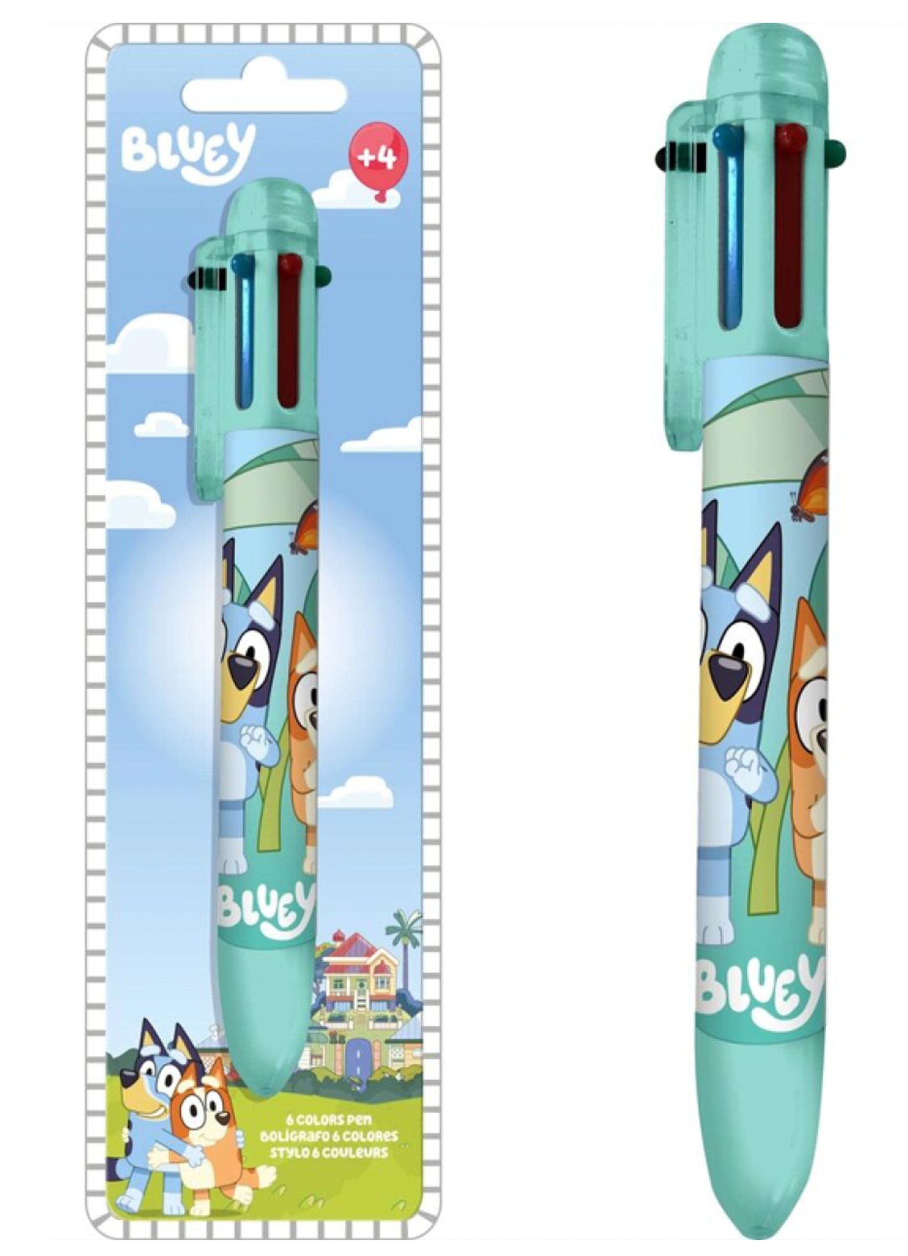 SRVertex Bluey 6-Color Retractable Ballpoint Pen for Kids – Multicolored Vivid Ink Pen for Arts, Crafts & School – Plastic Multi-Ink Pen for Children Age 3+ — image 1