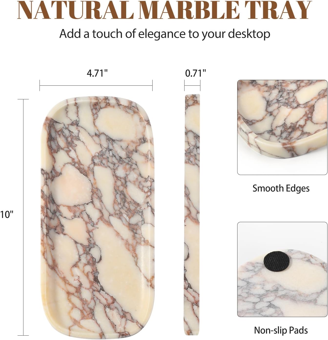Koville Luxury Calacatta Viola Marble Tray, 10"x5" Marble Vanity Tray for Bathroom Countertop Kitchen Sink, Rectangular Stone Tray for Perfume Fragrance Jewelry, Decorative Catchall Tray Organizer