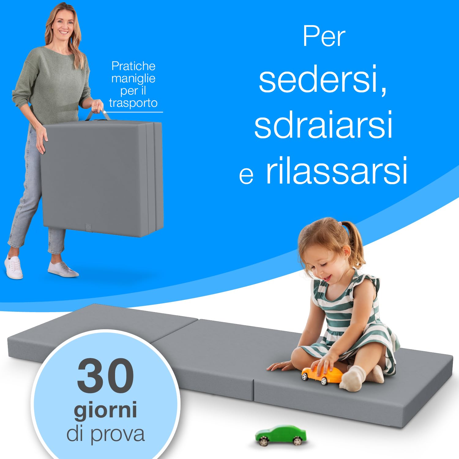 ELONEO Materasso Pieghevole 65x195 cm, Altezza 9 cm, Materasso Pieghevole per Bambini, Materasso Supplementare Pieghevole, Materasso da Viaggio per Bambini e Adulti, Ideale per Viaggi e Campeggio