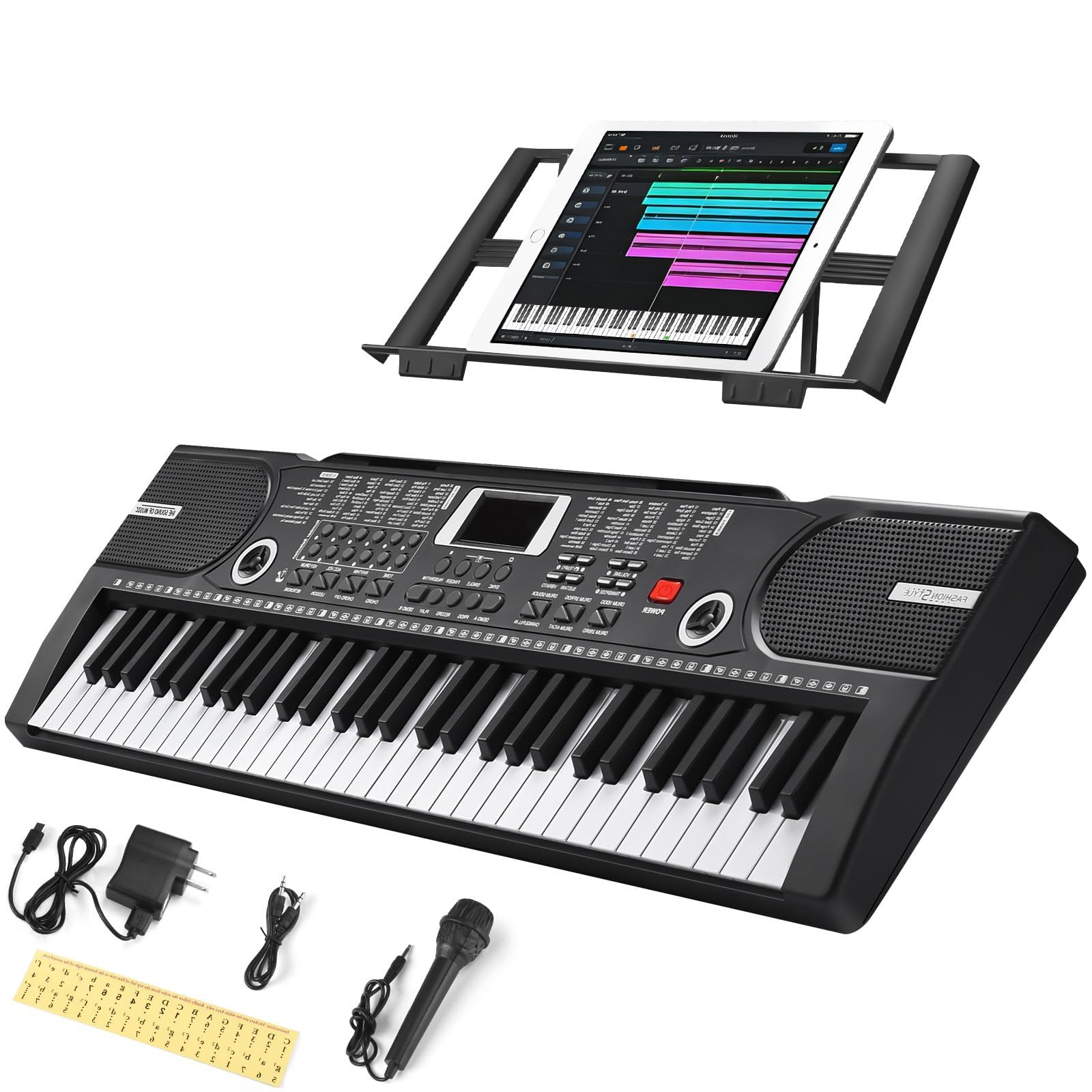 Photo 1 of 61 Key Keyboard Piano, Portable Electronic Keyboard Piano for Beginners with Speakers, Microphone, Sheet Music Stand, 100 Voices, 100 Rhythms, Digital Music Keyboard for Teen - Black