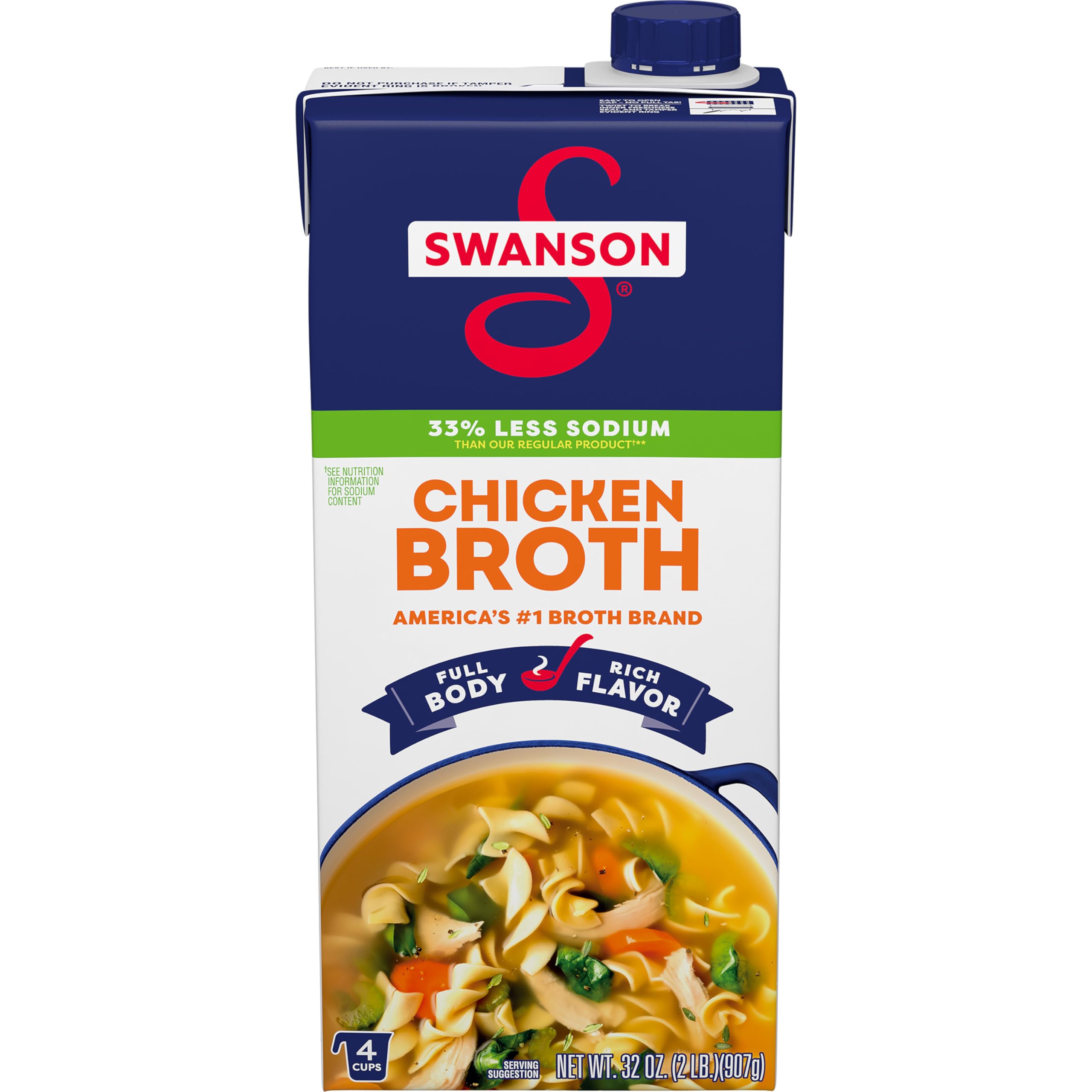 Swanson Natural Goodness Lower Sodium Chicken Broth, 32 oz Carton
