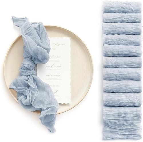 Miniatura 1 de Ling's Moment Paquete de 10 servilletas de gasa para recepción de boda, manteles rústicos bohemios para fiestas de vacaciones (juego de 10, azul