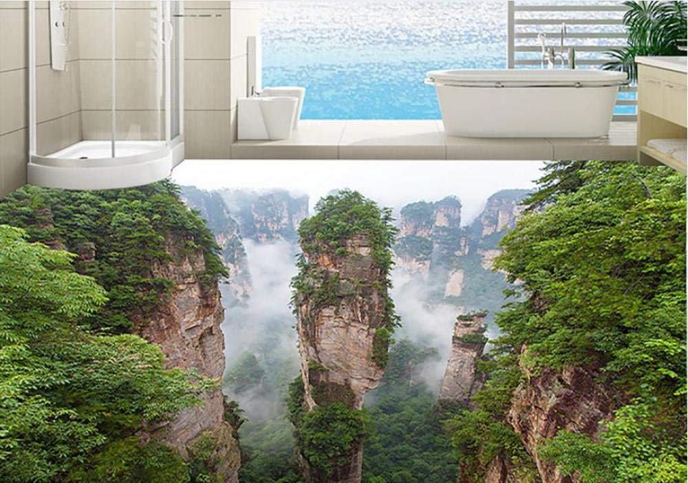 Papel pintado impermeable personalizado para baño suelo 3d paisaje de montaña murales de papel tapiz chino azulejos de suelo 3d foto pared-250 * 175cm
