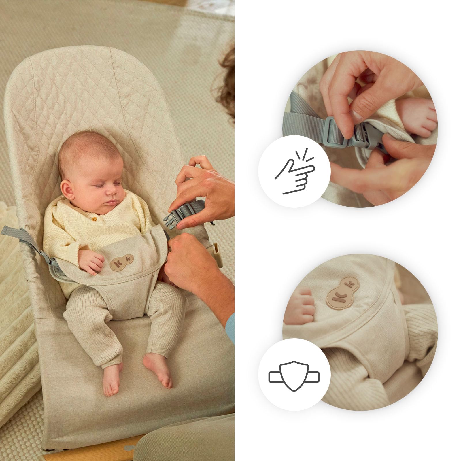 Kinderkraft MIMI, hamaca bebé, sin pilas, 3 posiciones, Gris claro