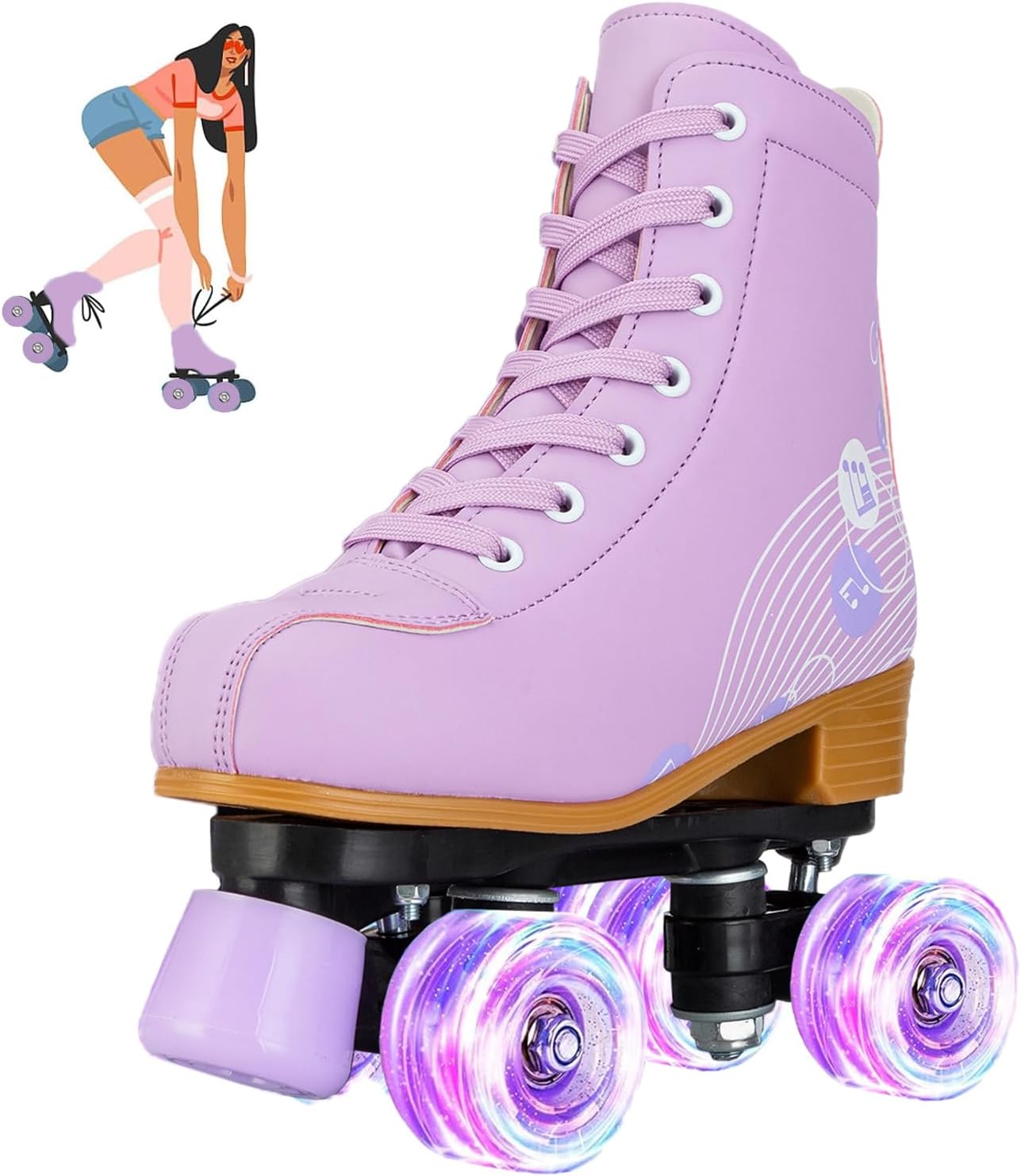 jessie Roller Skates Women and Girl, PU Leather Light up Adult Roller Skates, Cute Adjustable Four-Wheel Beginner Women Roller Skates Outdoor Indoor