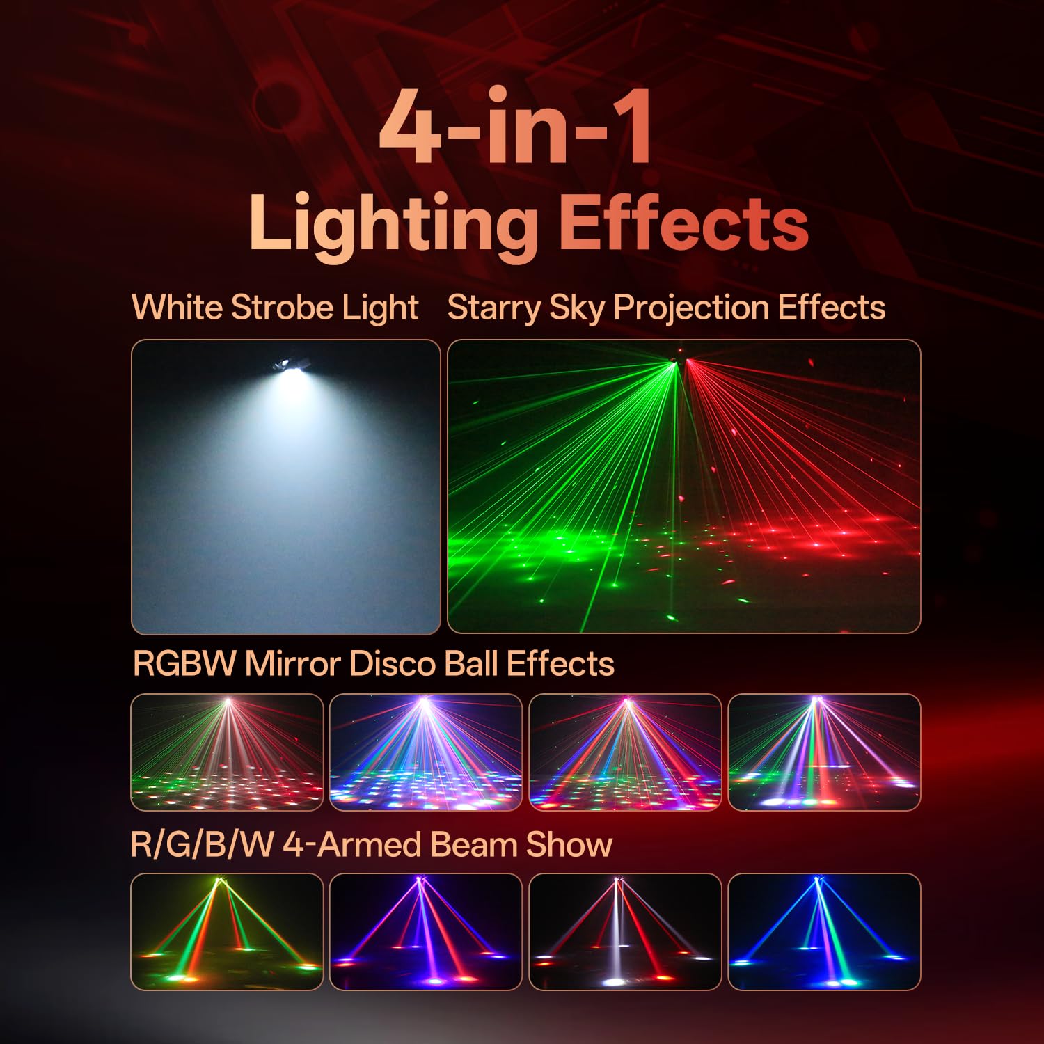1 PCS 120W Teste Mobili Luce DJ Luci da Discoteca,LED RGBW DMX512 4 IN 1 Canali Stage Light,4 Bracci Palco Luce di Scena con Telecomando,Effetti Stroboscopio per DJ Bar Festa Club Matrimonio Palco