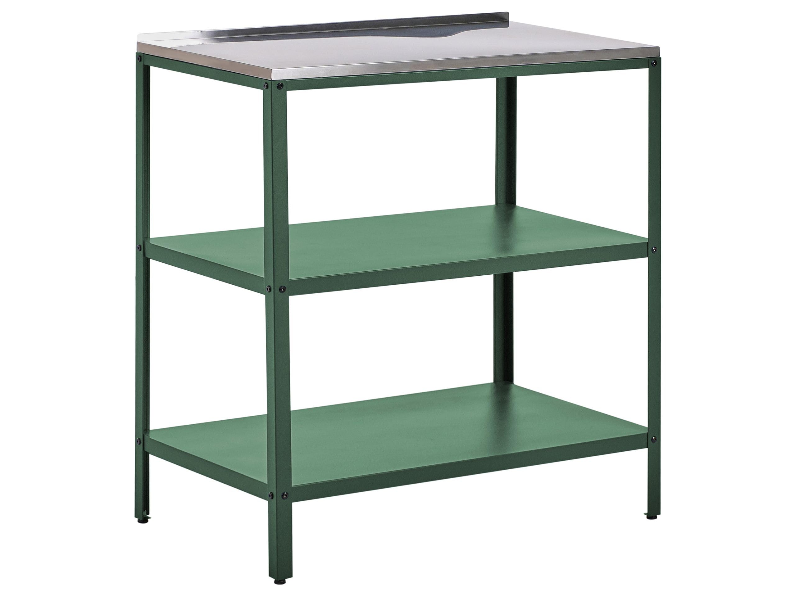 Beliani Isla de Cocina de jardín Exterior con estantes y encimera de Acero Inoxidable 80x50x92 cm Verde Vilama