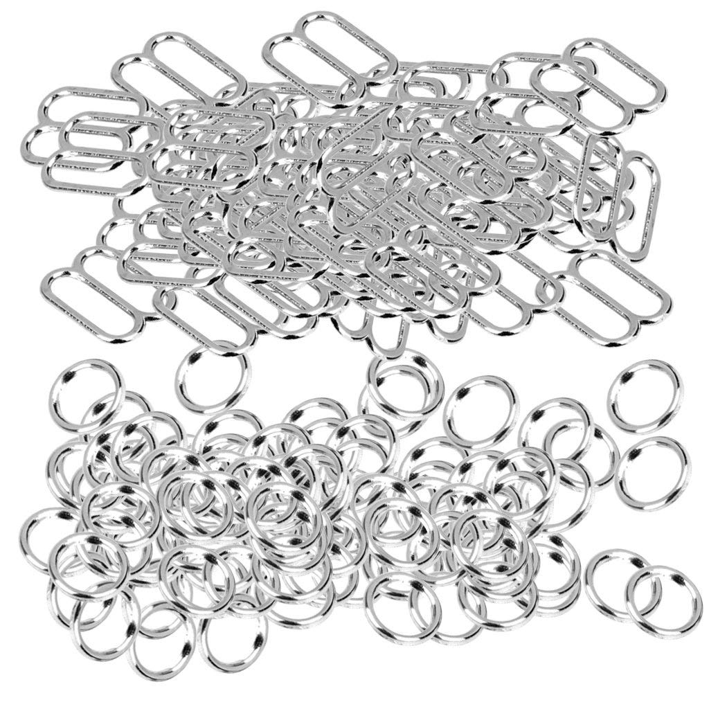 Unbekannt 200 Pieces Bra Rings and Sliders - Lingerie Strap Adjusters Metal Hooks Rings for Sewing - 10mm AOD