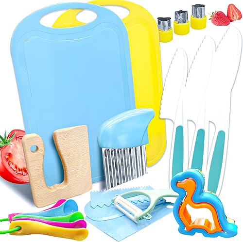 20PCS Kids Knife Set for Real Cooking, Child-Friendly Plastic Toddler Kitchen To