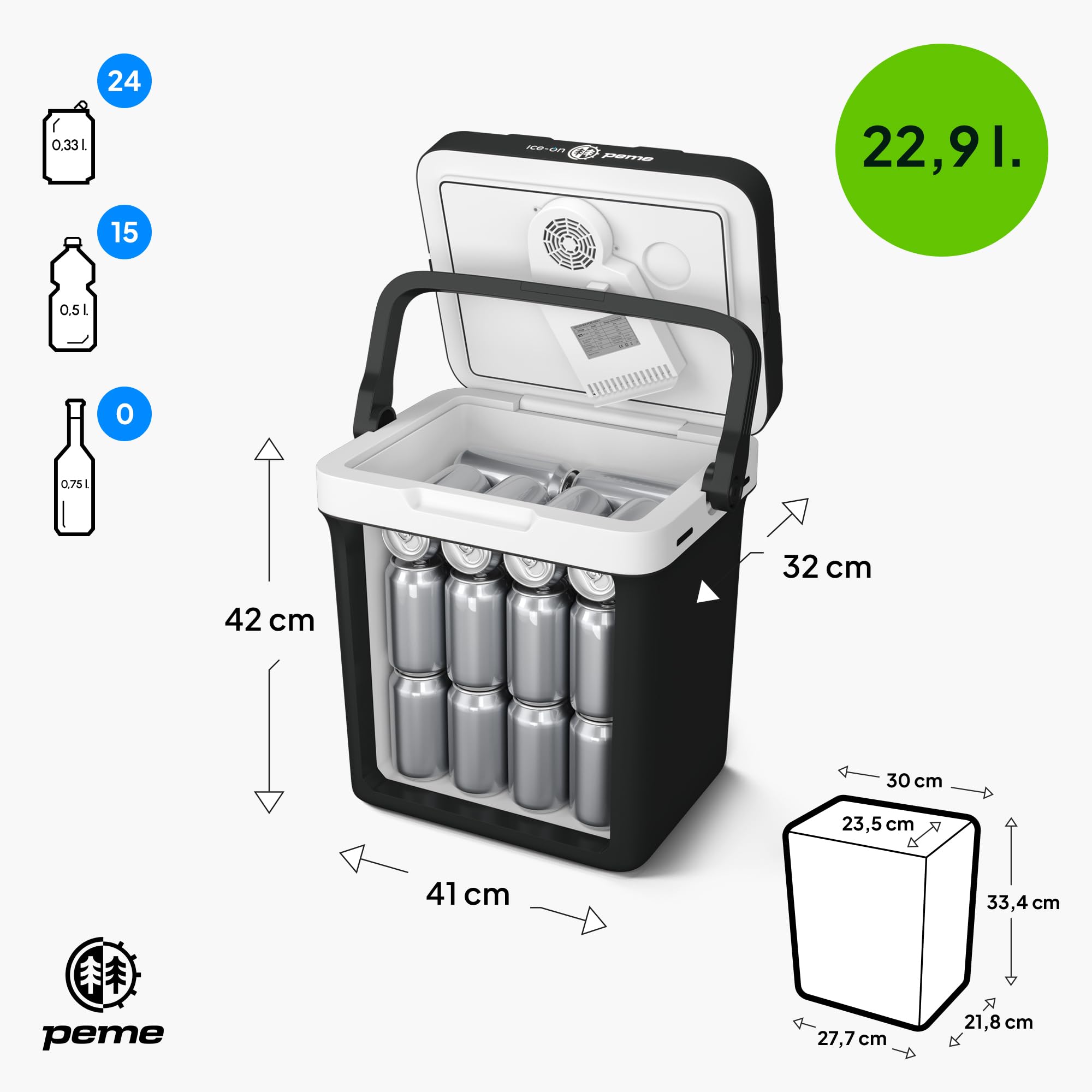 peme Kühlbox Auto Elektrisch für Camping Kühlschrank Elektrische Kühltruhe Groß Autokühlschrank Cool Box Cooler Gefrierbox mit Strom und Steckdose Car Fridge Tiefkühlbox 12V 230V 22,9L – Essential