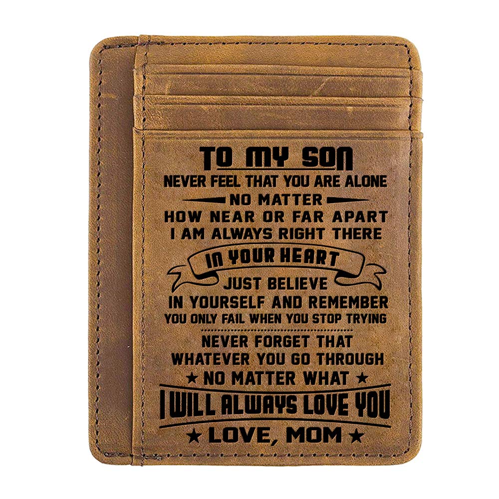 Gadgetstalk Engraved RFID Front Pocket Wallet - I Will Always Love You Slim Wallet - Leather Front Pocket Wallet for Son from Mom Christmas Gifts for Men Father's Day Gift (W03-002-Momson)