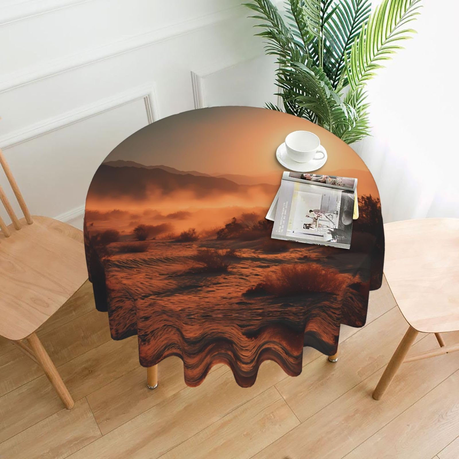 HLBSDM Desert Sunset Printed Practical Round Tablecloth, Durable, Suitable for Home, Restaurant, Hotel, Gathering, and Decorative Table Covers