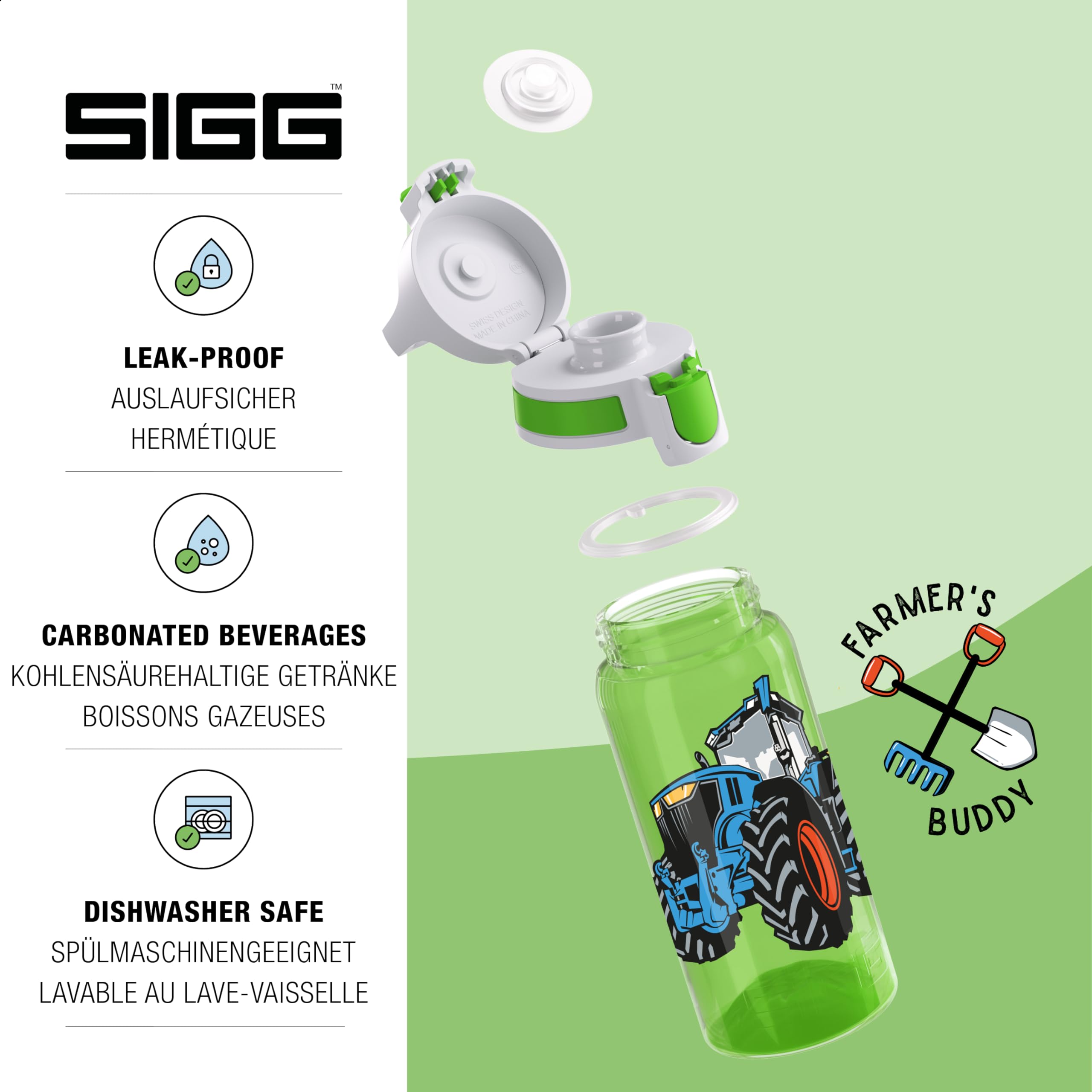 Sigg, Sports Water Bottle For Kids, Viva One Tractor, Suitable For Carbonated Drinks, Leakproof, Dishwasher Safe, BPA Free - Image 3