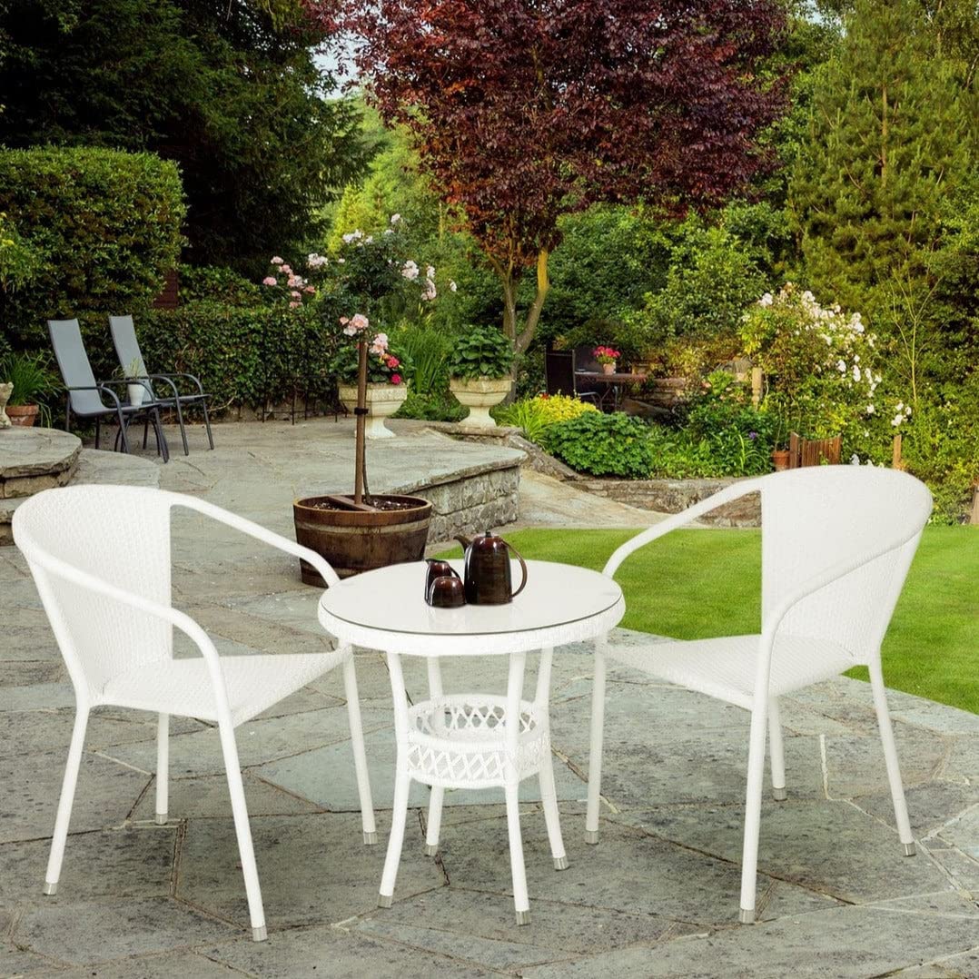 Garden Patio Seating Chair And Table Set With Glass Outdoor Balcony Furniture With 1 Tables And 2 Chair Set - (White) - Rattan, 24 Inch-image-44