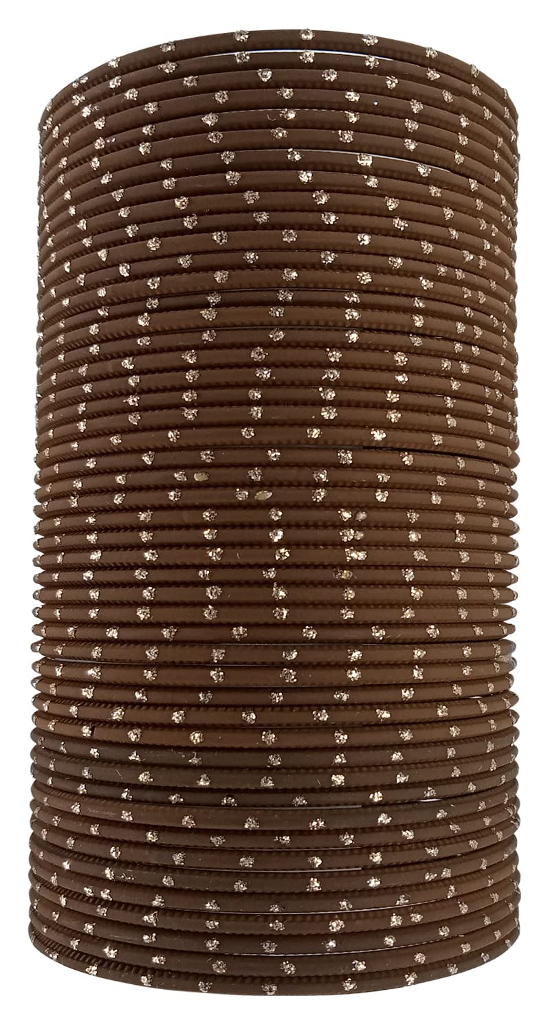 "TGC" Brown Colour Dotted Matt Metal Bangle / Bhuri Color Chudi Set for Women and Girls (Pack of 24 Bangles)