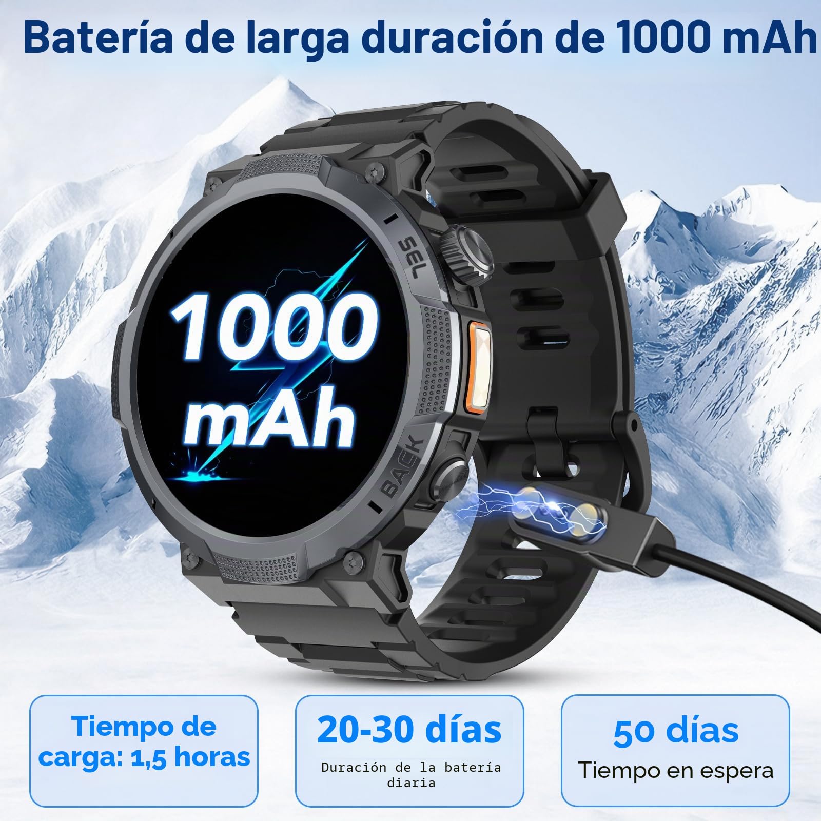Reloj Inteligente Hombre, Pantalla AMOLED 1,53", Autonomía 30 Días, Reloj Militar Hombre con Llamadas Bluetooth, Monitoreo Frecuencia Cardíaca/Sueño, Impermeable IP68, Más de 110 Modos Deportivos