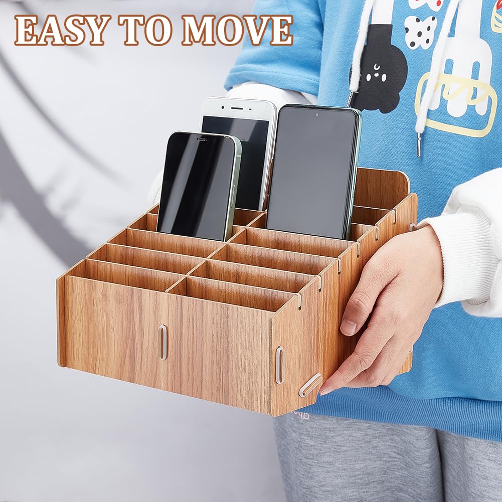 BENECREAT 14 Compartment Wooden Mobile Phone Organiser, Detachable Mobile Phone Organiser - Image 3