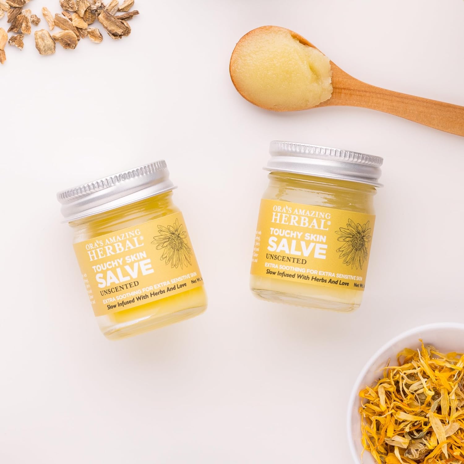 Ora's Amazing Herbal Touchy Skin Salve, Natural Moisturizing Salve for Eczema-Prone Skin, Unscented Soothing Cream for Dry, Itchy & Flaky Skin, Calming Calendula Balm for Kids & Adults, 1 oz-2pack