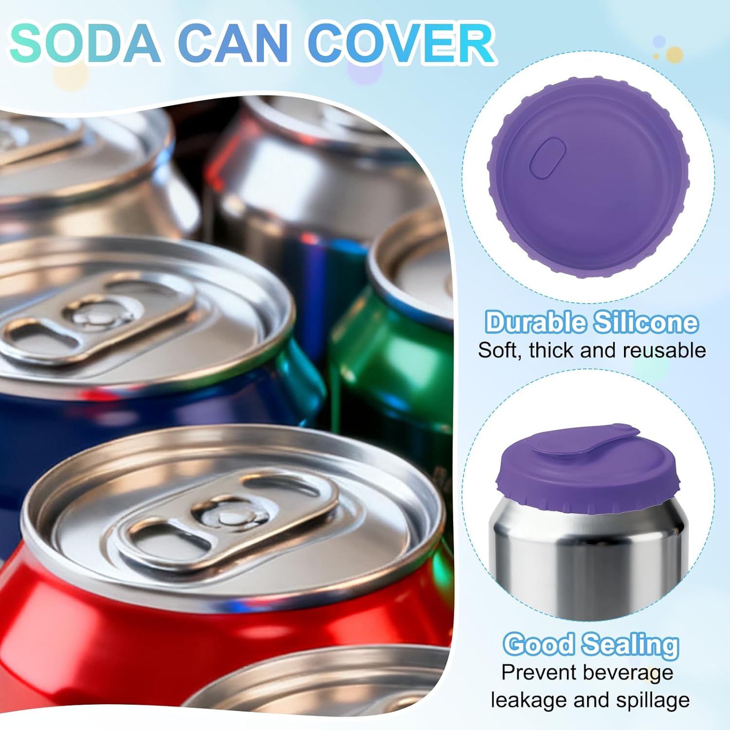 PATIKIL Silicone Soda Can Lids, 6 Pack 1" Height Reusable Soda Can Cover Stopper Protector Covers for Beer Drink Juice Beverage, Fits Standard Cans, Purple