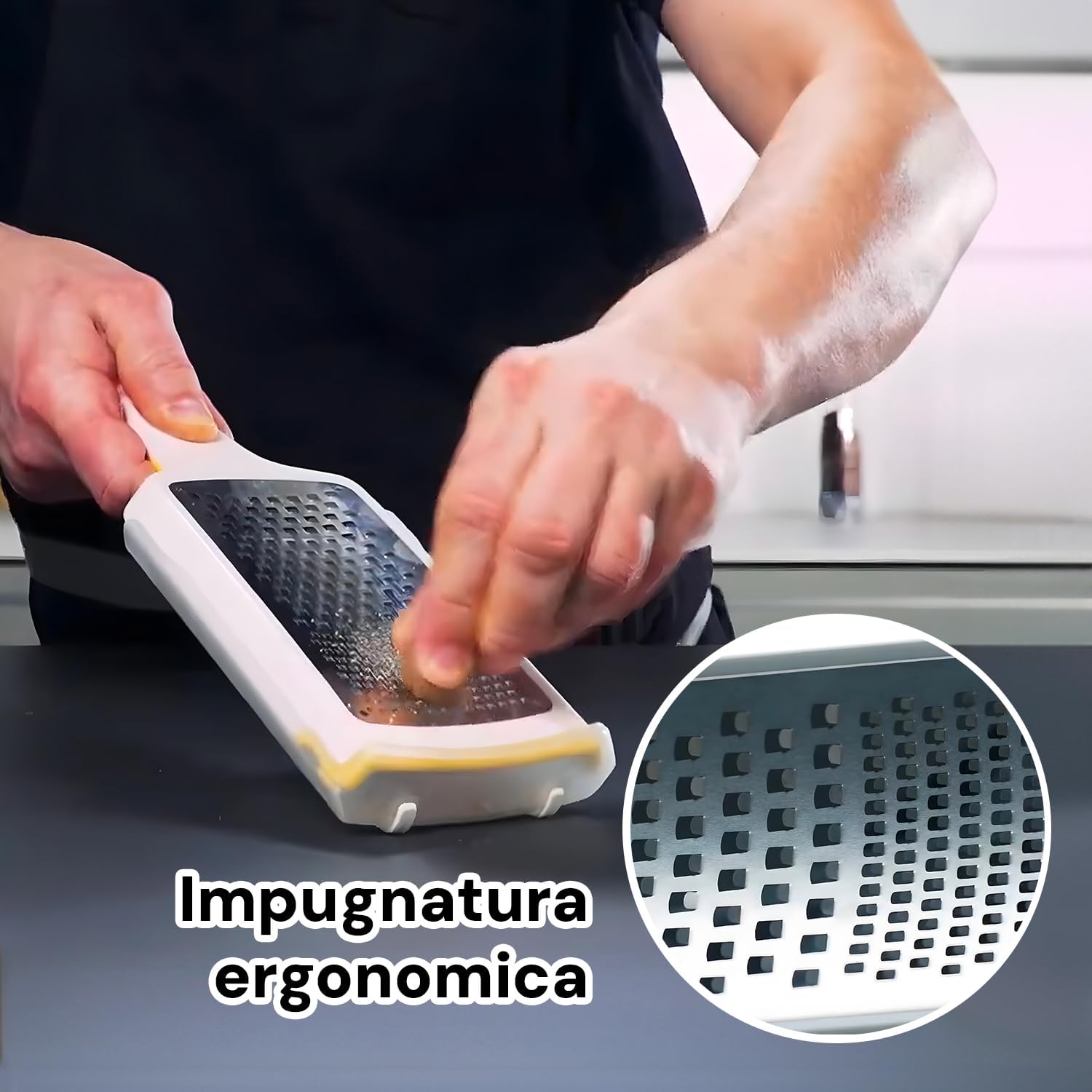 Stainless Steel Cheese Scratcher with Case – Great for Grating Cheese Fast with Sharp Blades, Stable Thanks to Non-slip Base – Dishwasher Safe