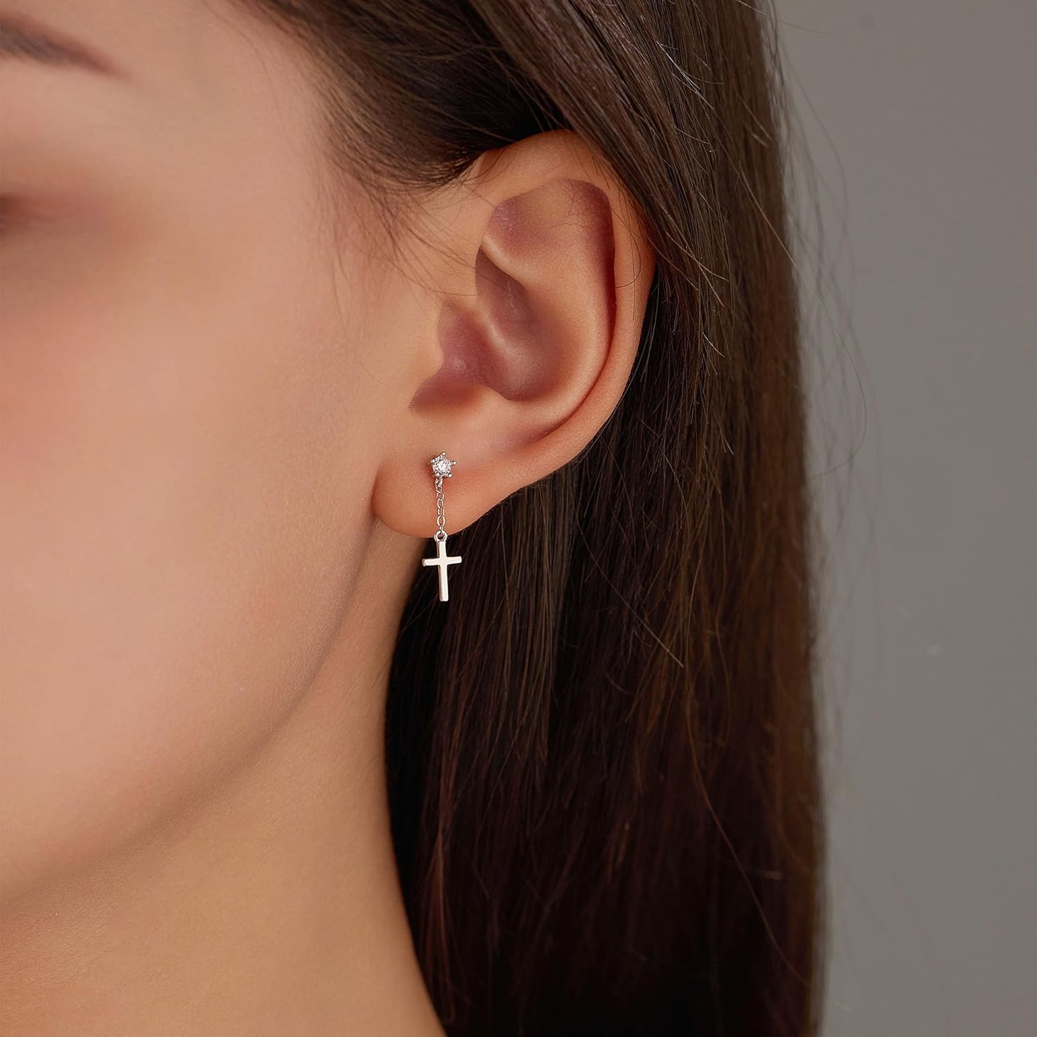 925 Sterling Silver Cross Hoop Dangle Earrings for Women Mother 14K Gold Plated Dangle Cross Tassels Earrings Cubic Zirconia Cartilage Hypoallergenic Drop Christian Halloween Wedding Jewelry Gift - Image 4