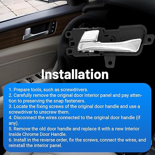 Miniatura 5 de Manija de puerta interior cromada delantera o trasera izquierda del lado del conductor para Hyundai Sonata 2011-2015 reemplaza 826103S010 82610-3S010