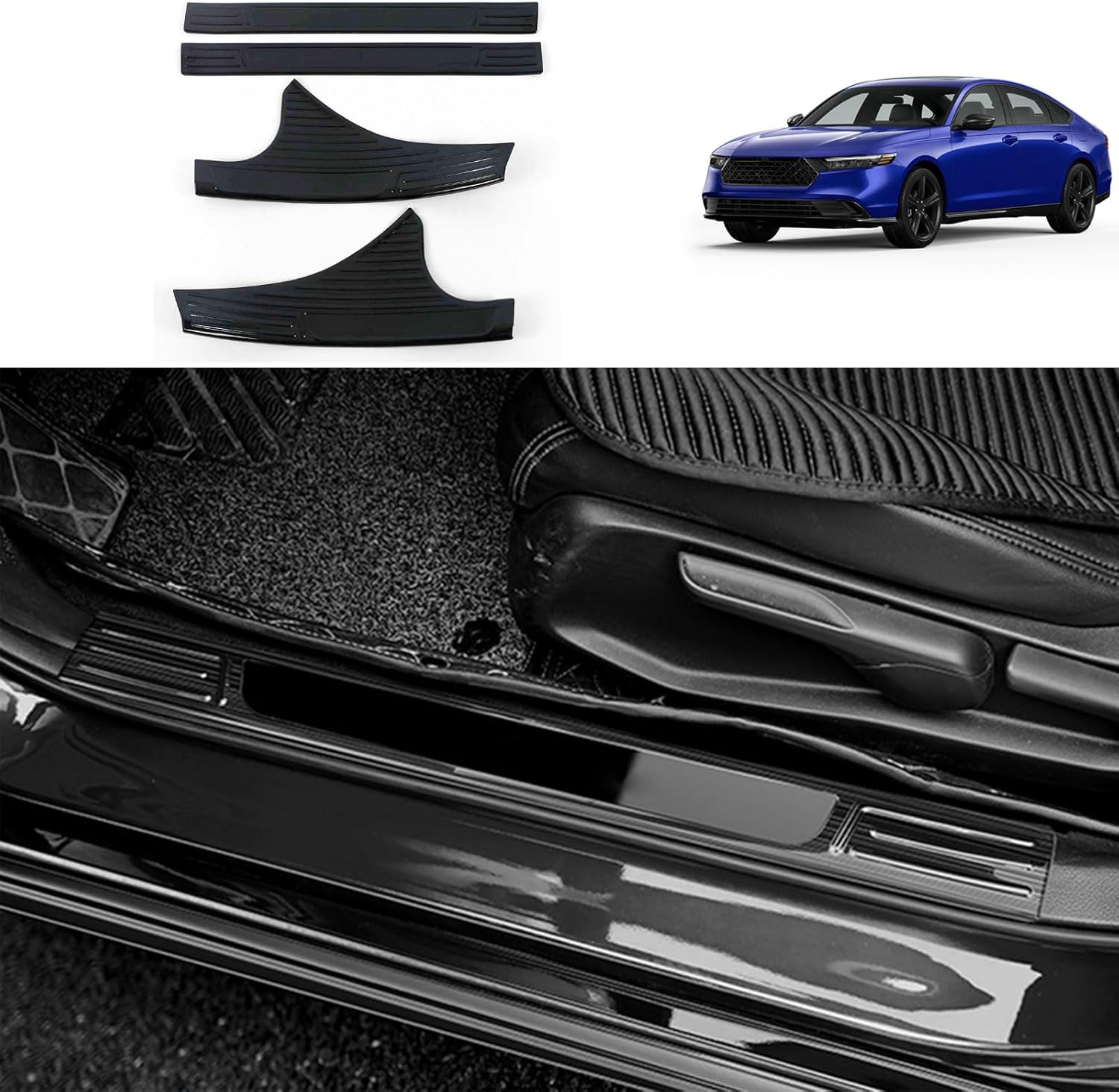 Car Accessories Compatible with Honda Accord 2023 2024 2025 Inside Door Sill Scuff Plate Entry Guard Cover Trims Stainless Steel 4PCS(Black Brushed Finish)