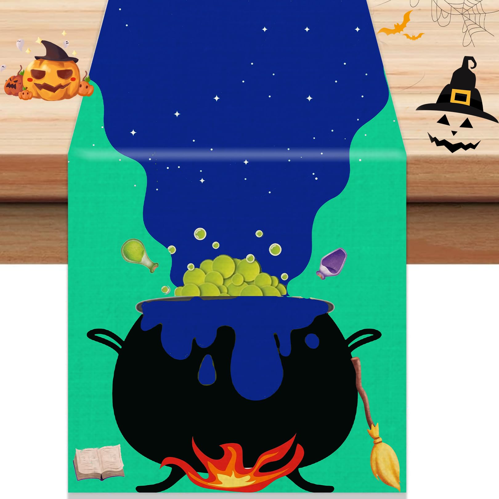 Halloween Decorataion Table Runner,72x13 inch Spooky Witch Sisters Tablecloth I’m 100% That Witch Table Cover for Holiday Home Kitchen Dining Room Haunted House Indoor Outdoor Party Supply