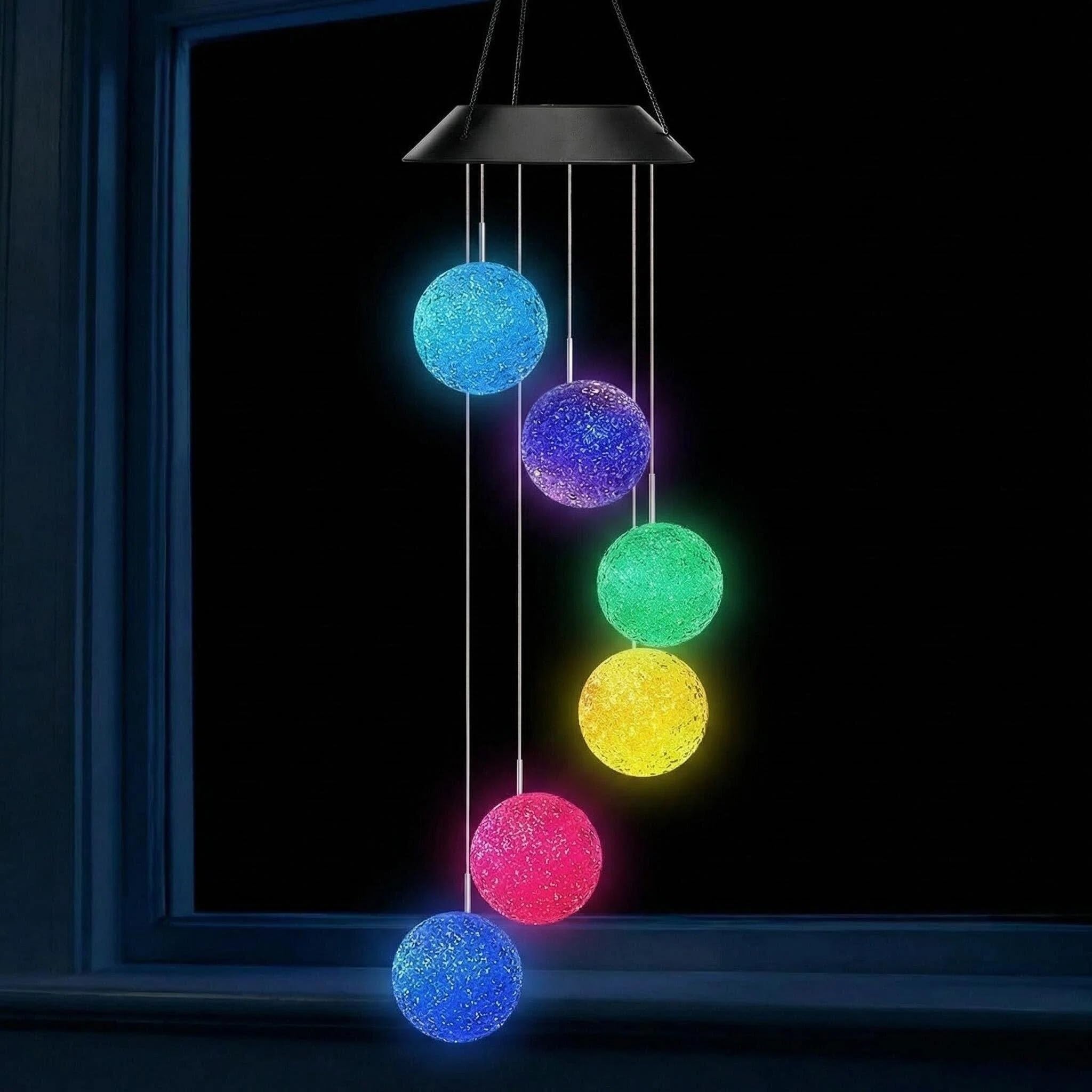 LED Solar Wind Chime Light Solar Butterfly Wind Chimes Garden for Women Mum Grandma Gifts Present Spiral Spinner Color Changing Garden Lamp Romantic for Patio Yard with Hook (Ball)