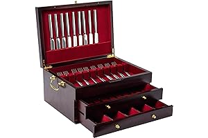 Elegant Three-Layered Wooden Flatware Storage Chest for up to 16 Sets of Silverware
